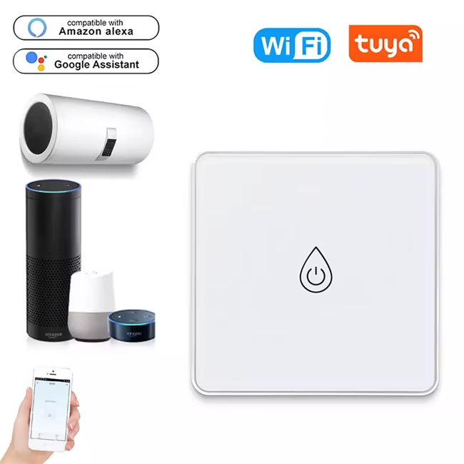 Glomarket Smart Tuya Water Heater Switch EU Standard Tuya Smart Life Glass Touch Panel Water Heater Boiler Switch