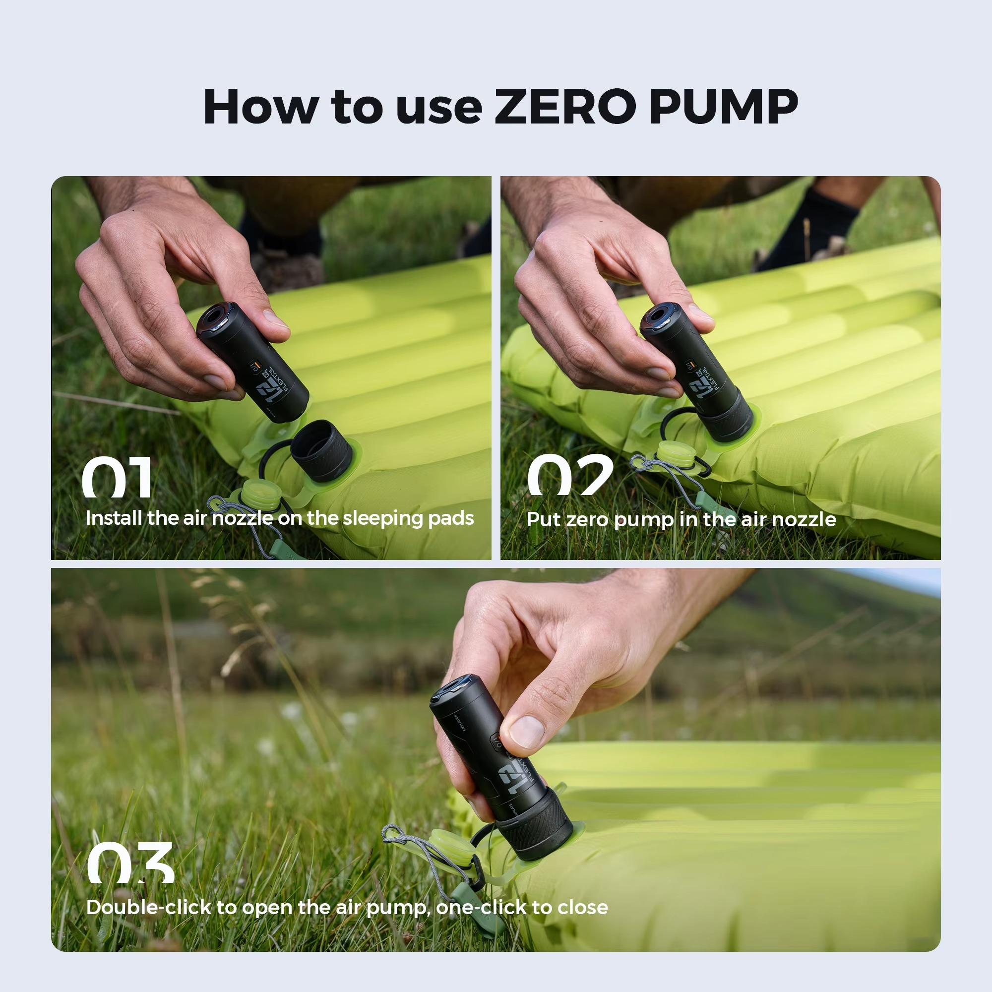 FLEXTAILGEAR ZERO PUMP Portable Camping Air Pump Electric Inflator for Sleeping Pads, 1 Rechargeable Battery Included