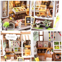 New Diy Wooden Pets Shop Casa Doll Houses Miniature Building Kits Dollhouse With Furniture Led Lights For Girls Birthday Gifts