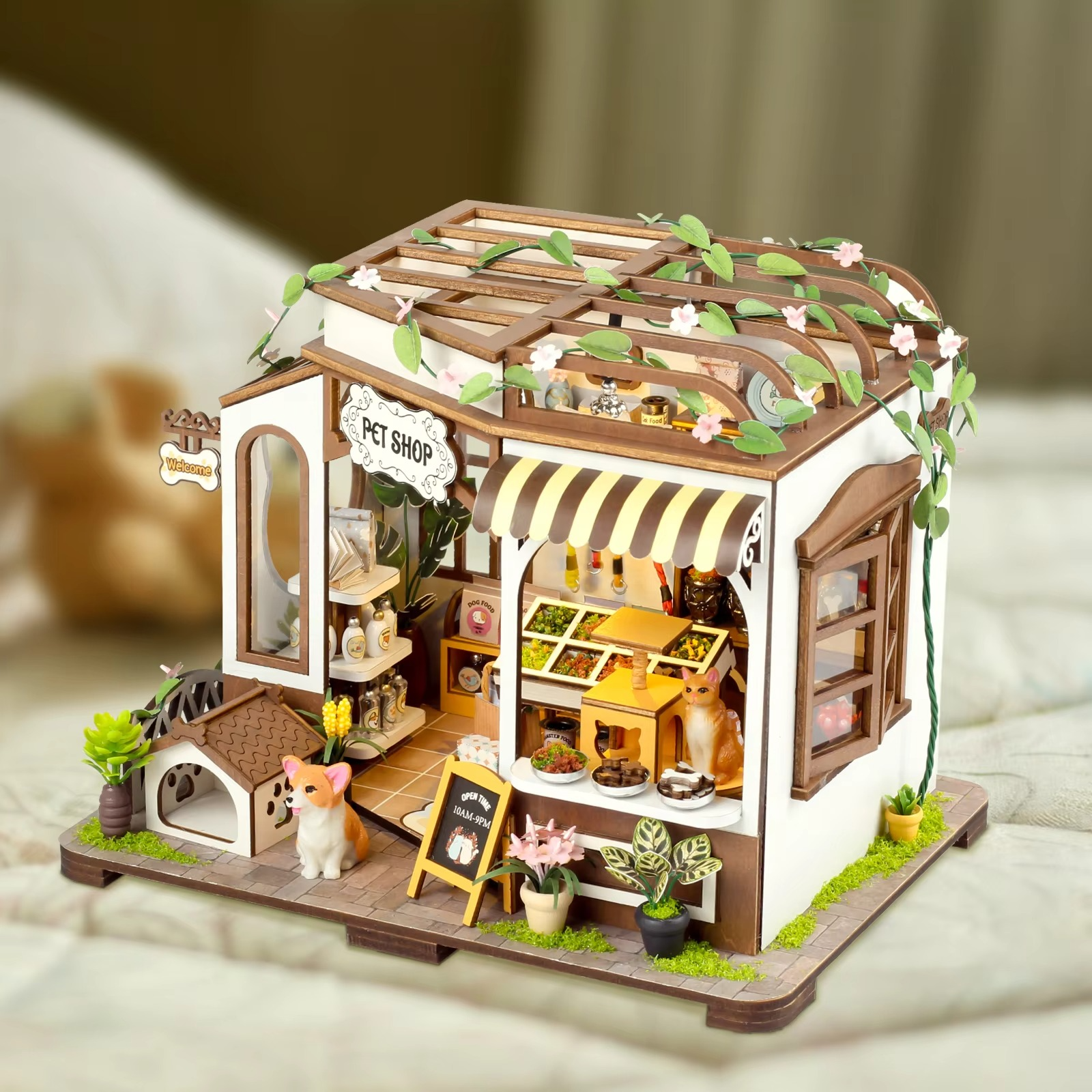 New Diy Wooden Pets Shop Casa Doll Houses Miniature Building Kits Dollhouse With Furniture Led Lights For Girls Birthday Gifts