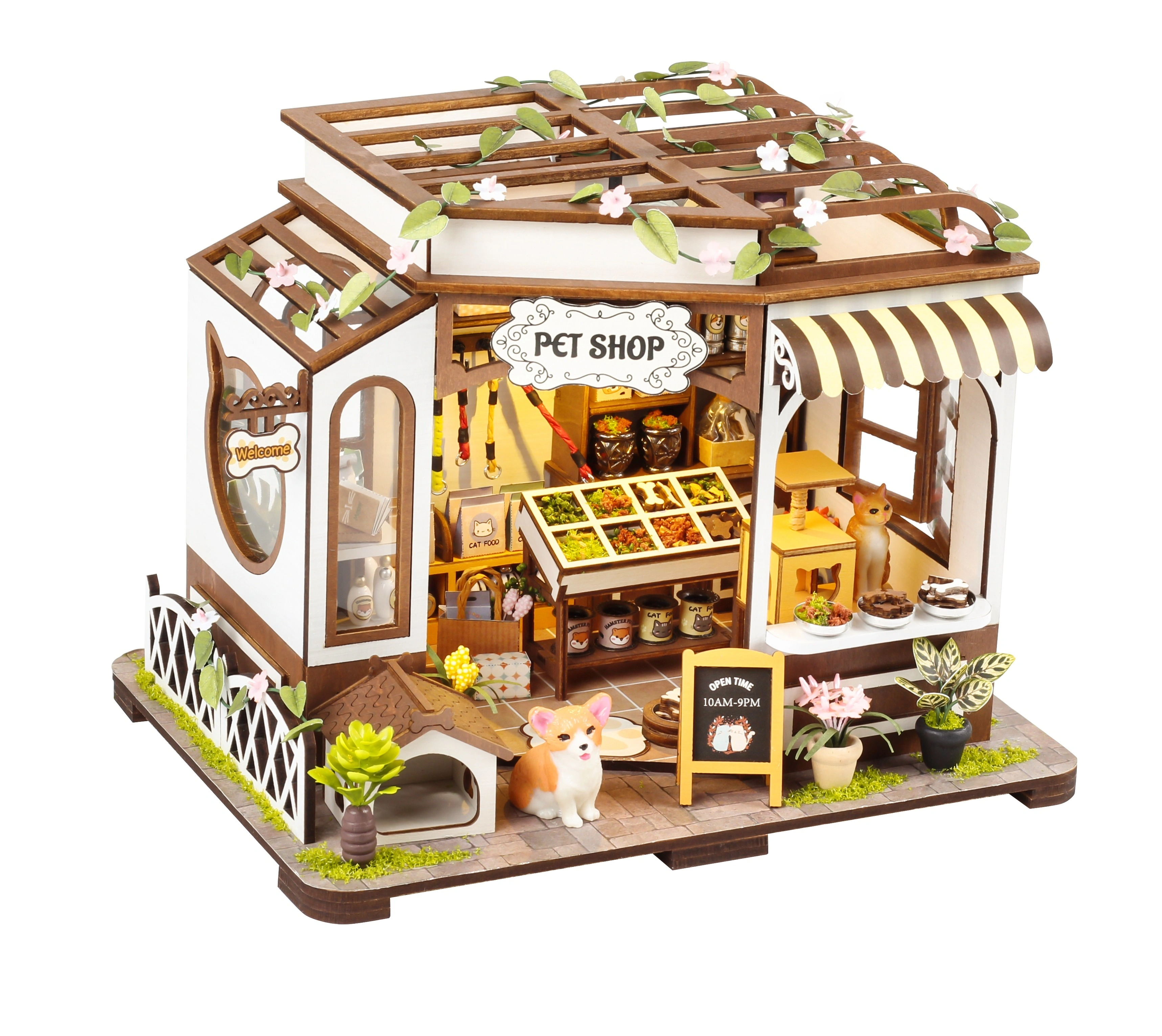 New Diy Wooden Pets Shop Casa Doll Houses Miniature Building Kits Dollhouse With Furniture Led Lights For Girls Birthday Gifts