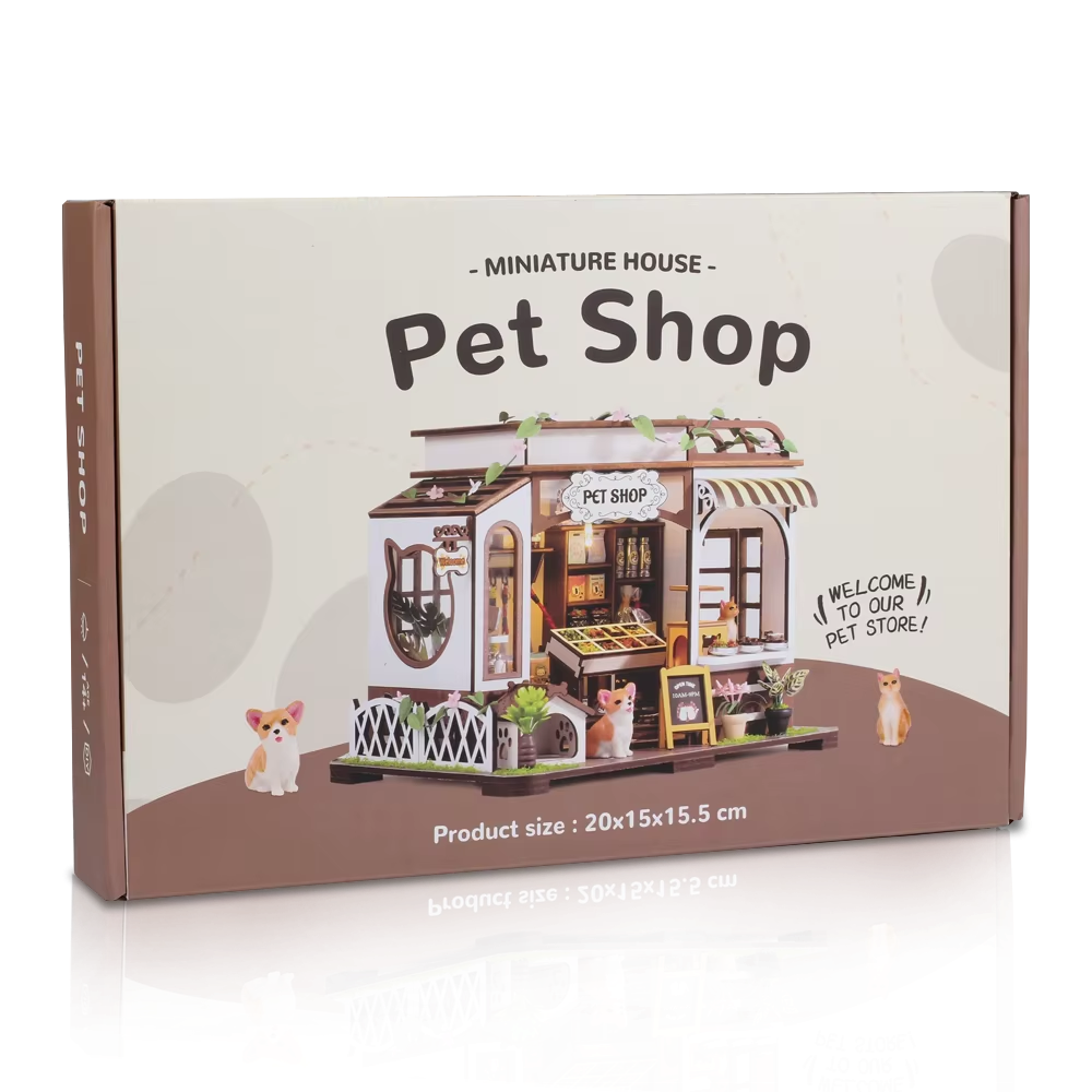 New Diy Wooden Pets Shop Casa Doll Houses Miniature Building Kits Dollhouse With Furniture Led Lights For Girls Birthday Gifts