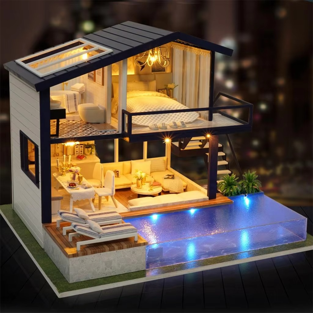 Dollhouse with Realistic Furniture Kits, Miniature Doll House