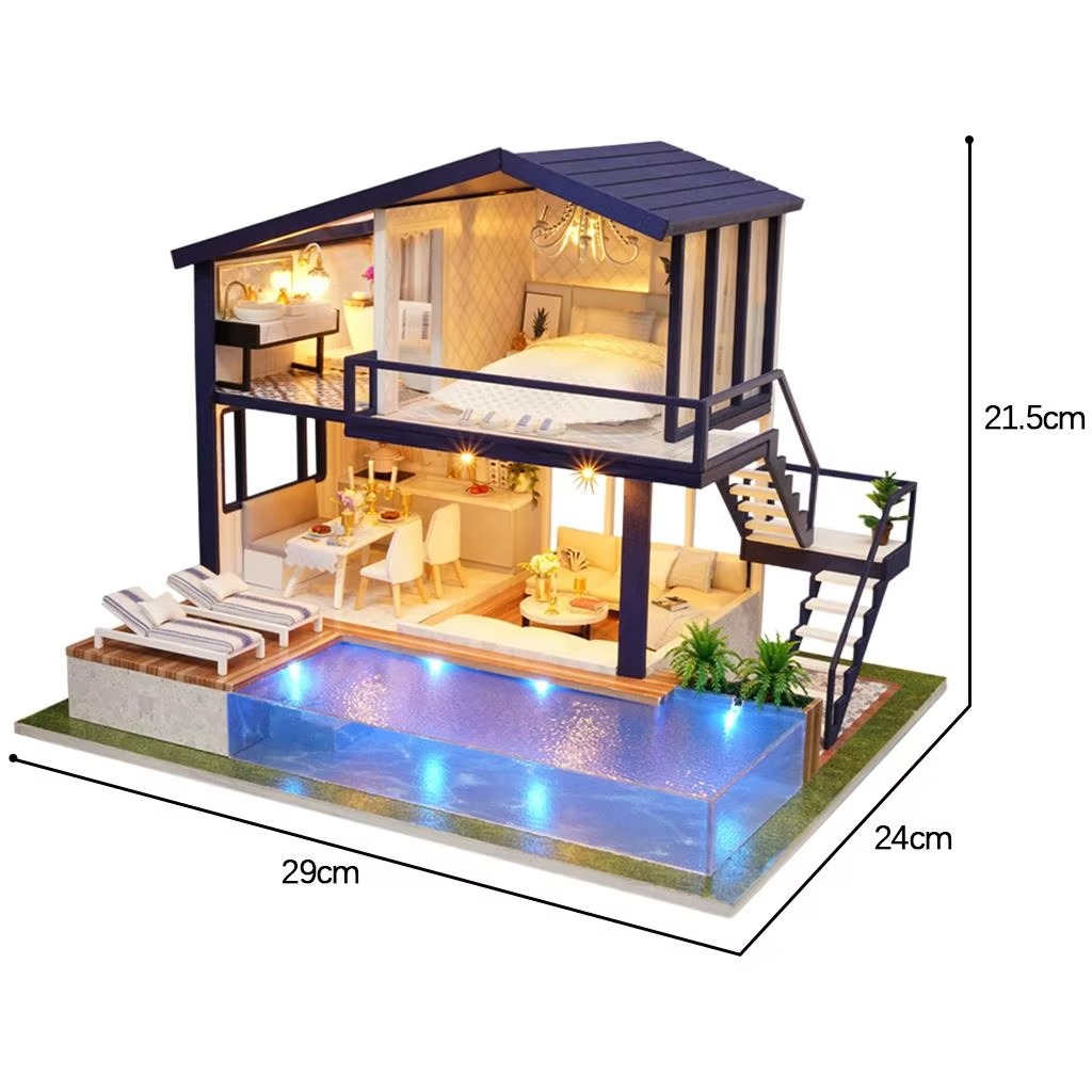 Dollhouse with Realistic Furniture Kits, Miniature Doll House