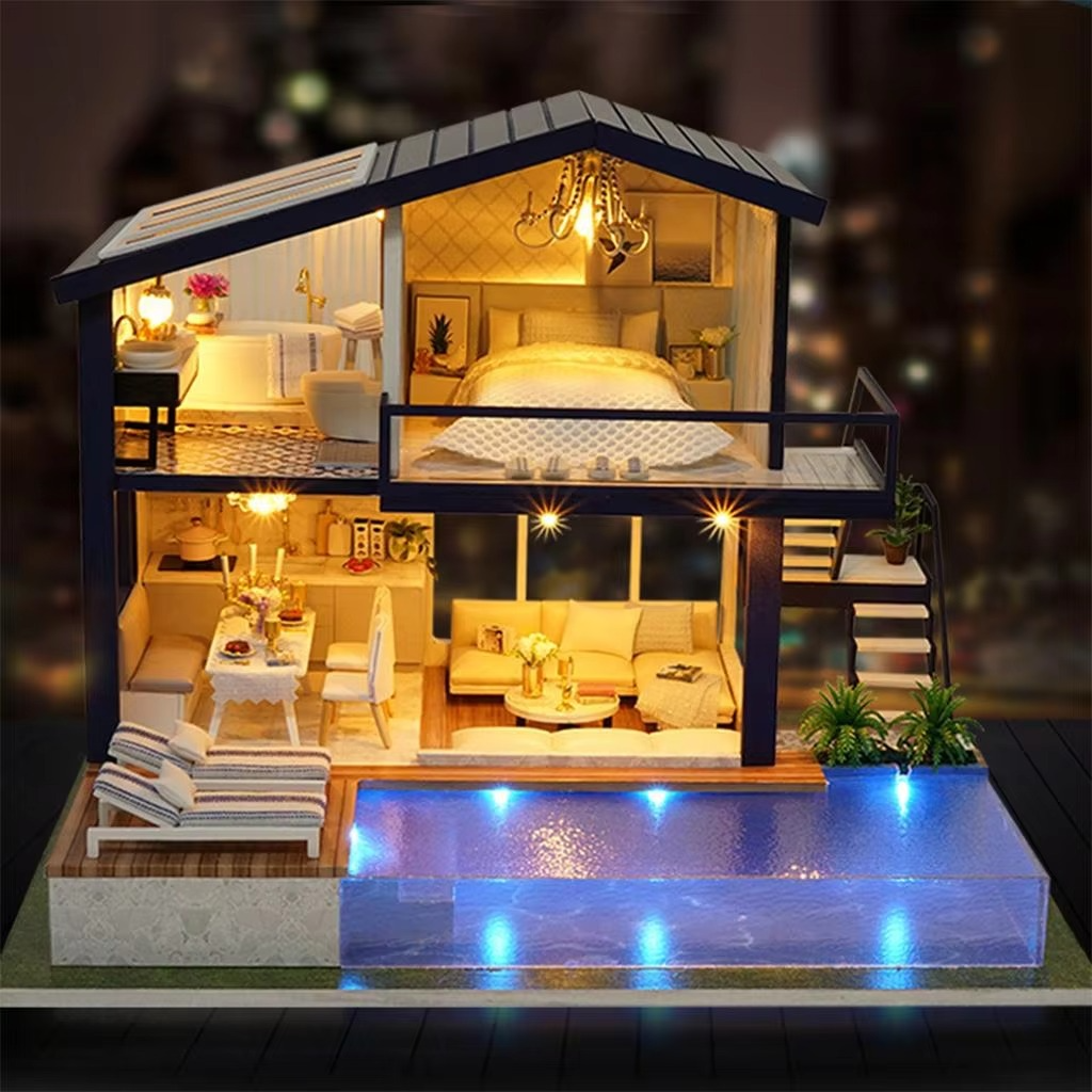 Dollhouse with Realistic Furniture Kits, Miniature Doll House