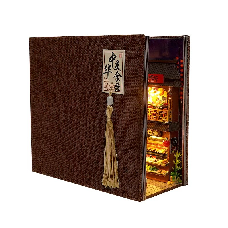 Diy Book Nook Doll House Miniature Wooden Bookshelf Shelf Insert Miniatures Home Model Kit Dollhouse Birthday Toy Gifts