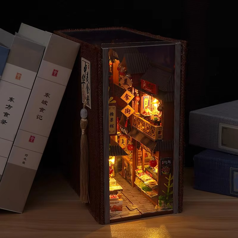 Diy Book Nook Doll House Miniature Wooden Bookshelf Shelf Insert Miniatures Home Model Kit Dollhouse Birthday Toy Gifts