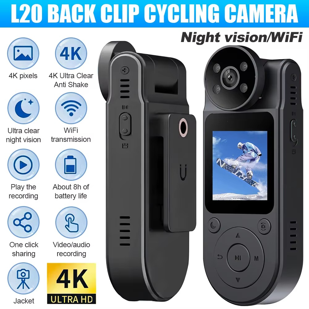 4K 1080P HD Wifi Body Camera Portable Night Vision Police Cam Small Digital Video DVR Recorder Back Clip Sport Bike Camcorder