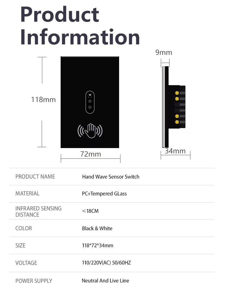 Logen No Need Touch IR Wall Light Switch Infrared Motion Sensor Hand Wave Sensor Switch EU US 220V Glass Panel Need Neutral Wire