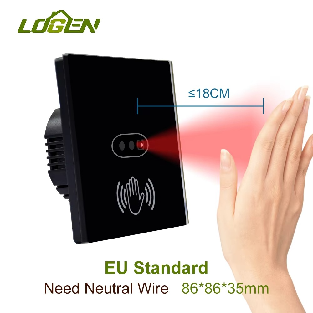 Logen No Need Touch IR Wall Light Switch Infrared Motion Sensor Hand Wave Sensor Switch EU US 220V Glass Panel Need Neutral Wire