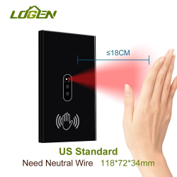 Logen No Need Touch IR Wall Light Switch Infrared Motion Sensor Hand Wave Sensor Switch EU US 220V Glass Panel Need Neutral Wire