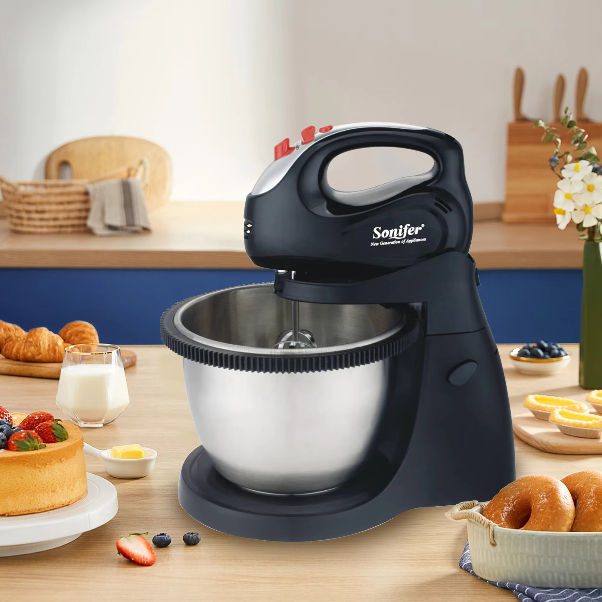 Stand Mixer Professional Kitchen Aid Chef Machine 250W Food Blender Cream Whisk Cake Dough Mixers With 3L Bowl Charm Sonifer