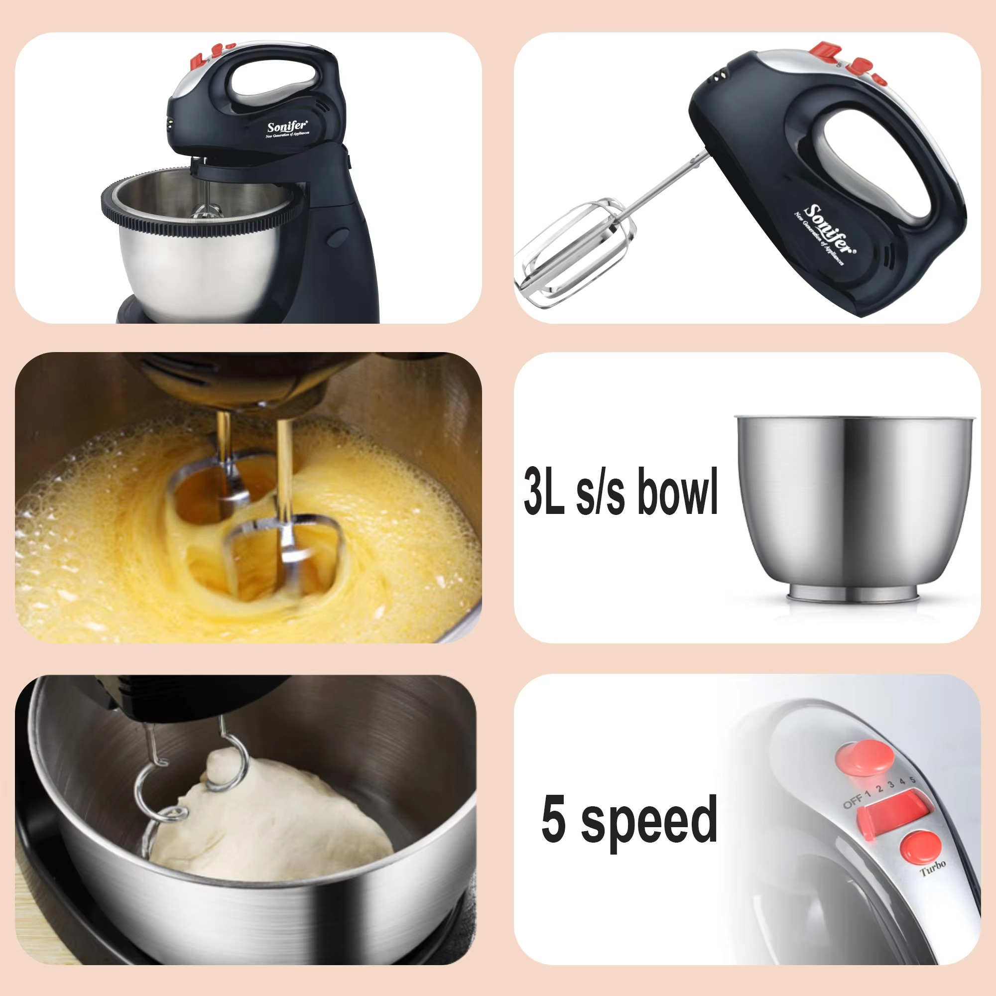 Stand Mixer Professional Kitchen Aid Chef Machine 250W Food Blender Cream Whisk Cake Dough Mixers With 3L Bowl Charm Sonifer