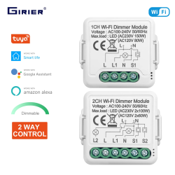 GIRIER Tuya WiFi Smart Dimmer Switch, 10A, 1/2 Gang, 2-Way, Alexa & Google Home Compatible