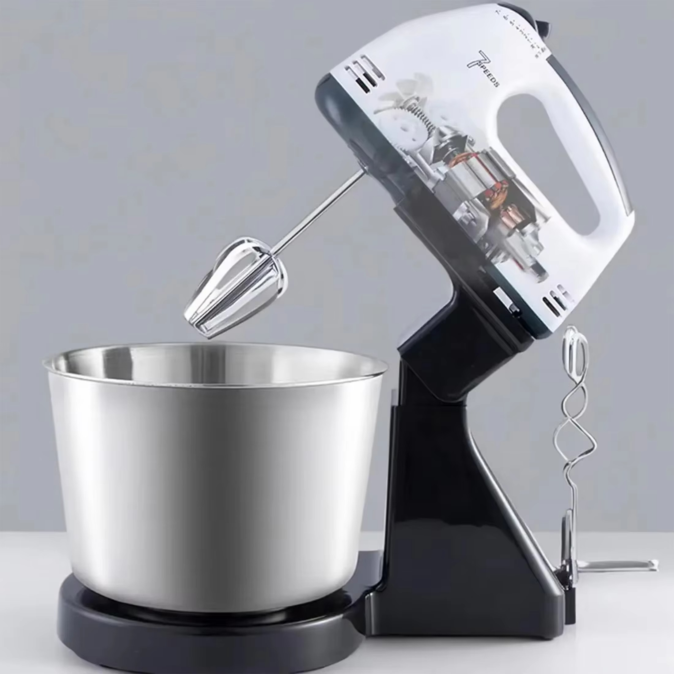 1pc-Dual-Power Kitchen Mixer - Electric & Manual Handheld Blender for Baking/Cooking (Includes Mixing Bowl)