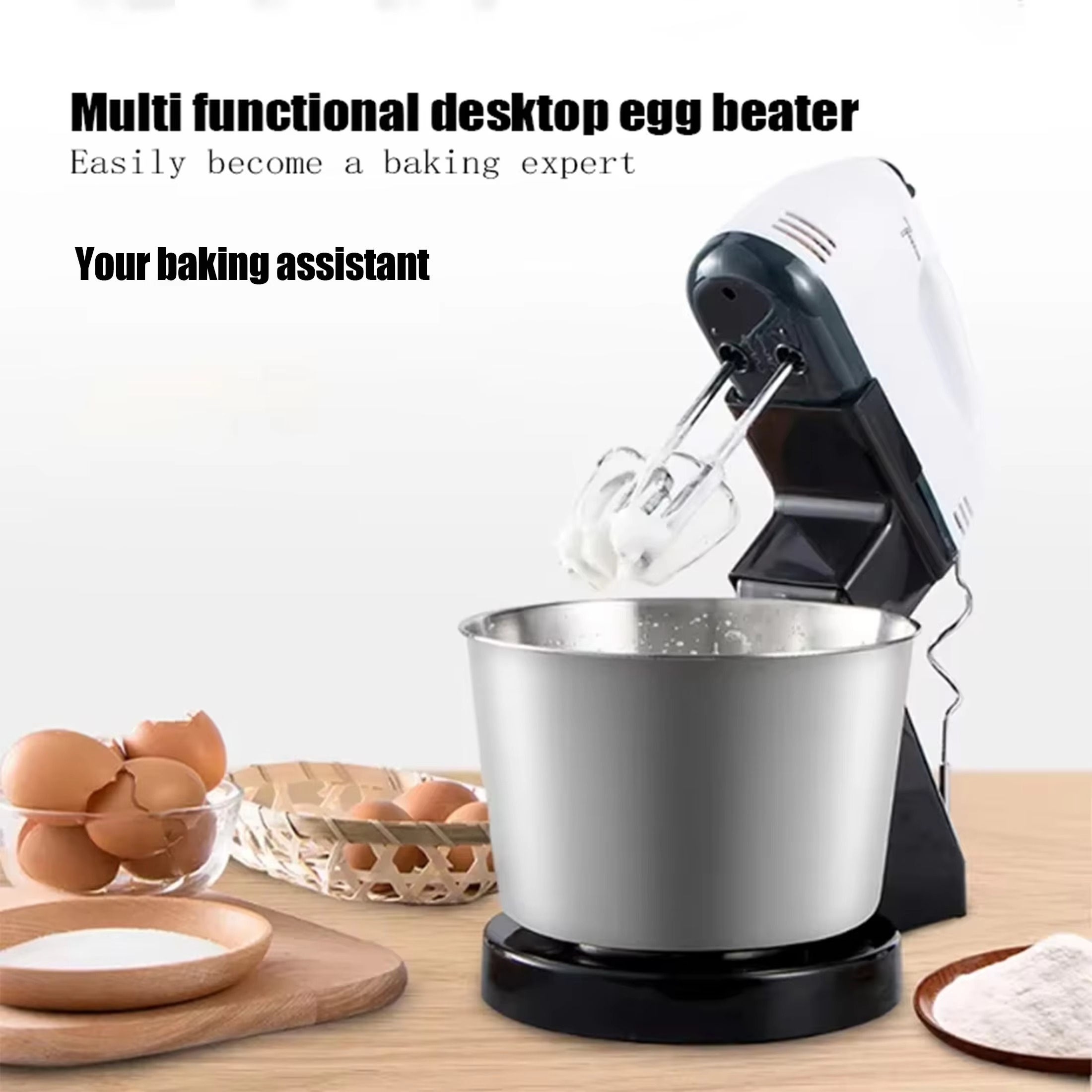 1pc-Dual-Power Kitchen Mixer - Electric & Manual Handheld Blender for Baking/Cooking (Includes Mixing Bowl)