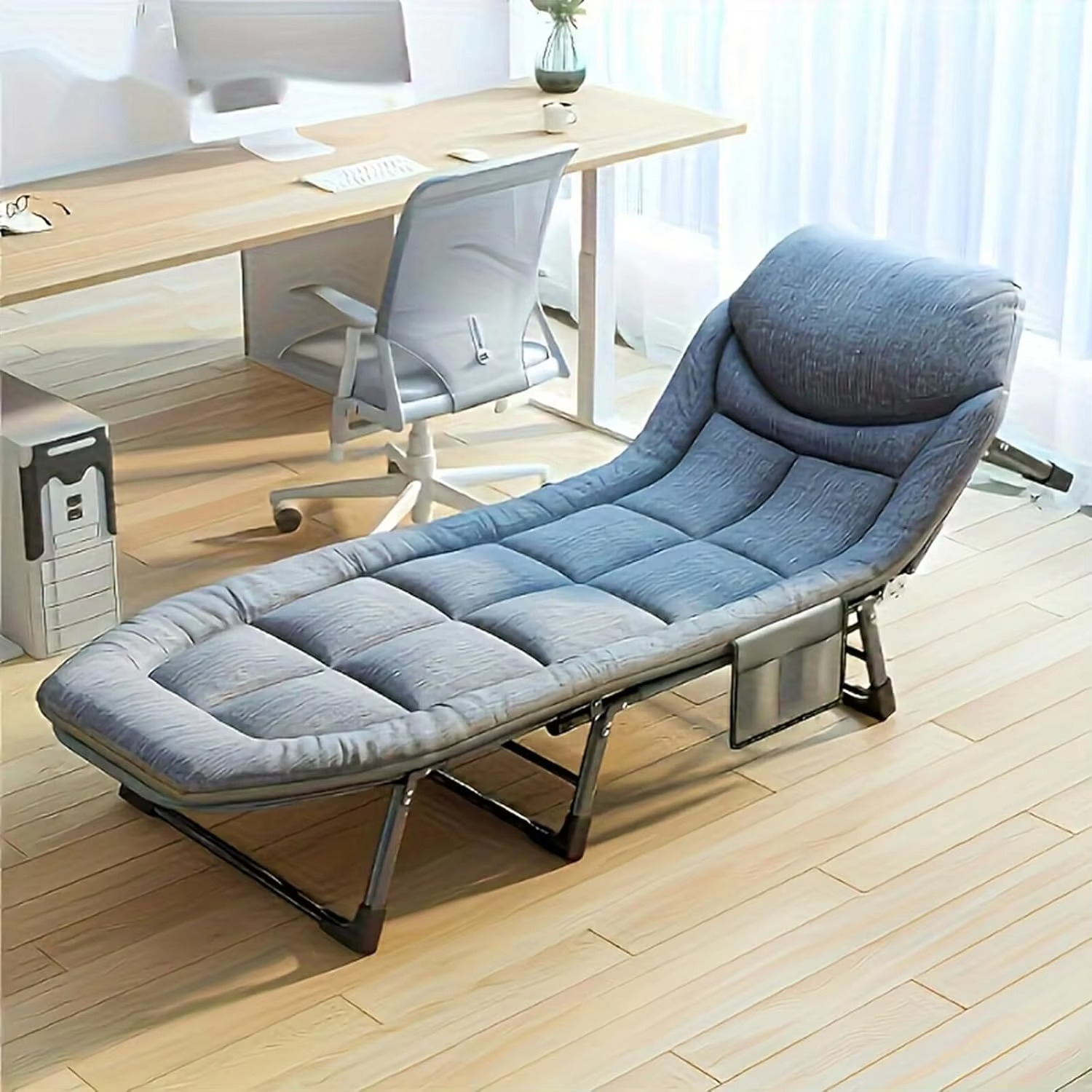 Folding Bed, Adjustable 6-Position Foldable Cot with Cushion and Pillow, Camping Cots for Adults, Portable Cot for Sleeping,Camp