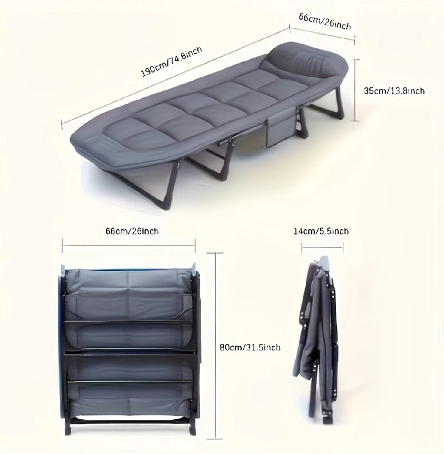 Folding Bed, Adjustable 6-Position Foldable Cot with Cushion and Pillow, Camping Cots for Adults, Portable Cot for Sleeping,Camp