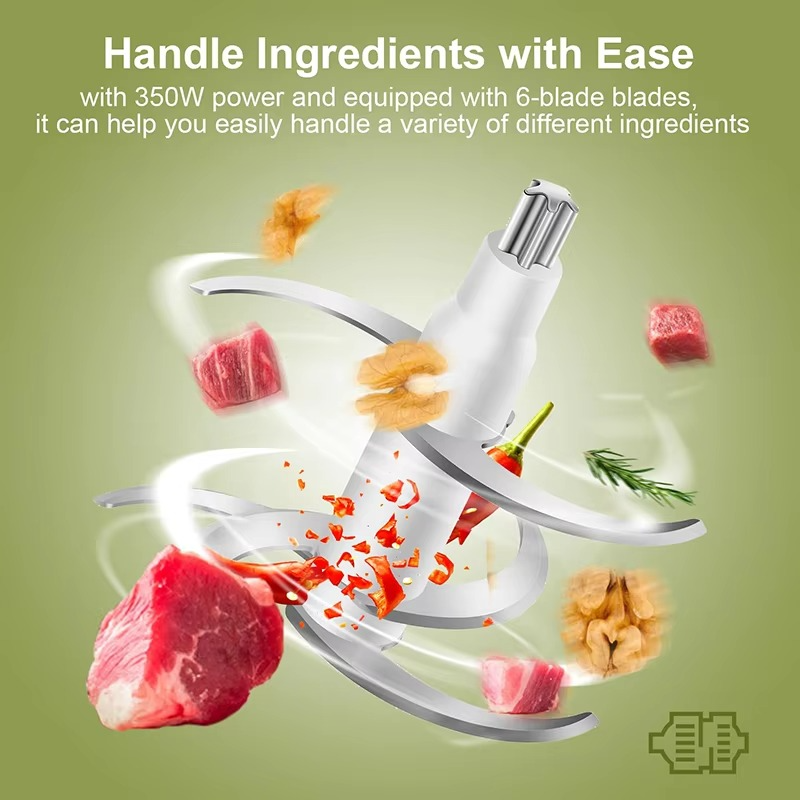 Wancle 0.6L Household Meat Grinder Food Processor Stainless Steel Blade 350W High Power Vegetable Fruit Chopper Kitchen Grinder
