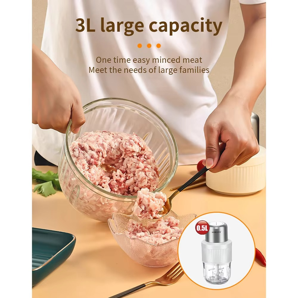 Electric Household Meat Grinder & Juicer Food Processor Kitchen Garlic Cutter Blender Suitable for Meat, Vegetables