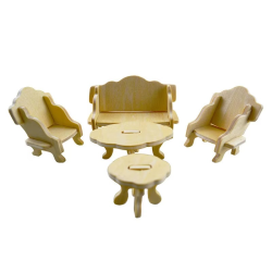 34pcs Wooden Furniture Toy For Dolls Dollhouse Assembled Miniature Furniture Pretend Play 3D Puzzle Toys For Children Girls Kids