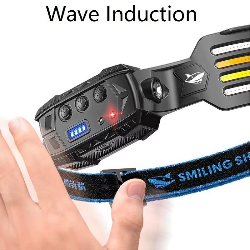 Smiling Shark TD0125C Rechargeable Waterproof Headlamp – Lightweight, Wave Induction, Ideal for Night Work & Hiking