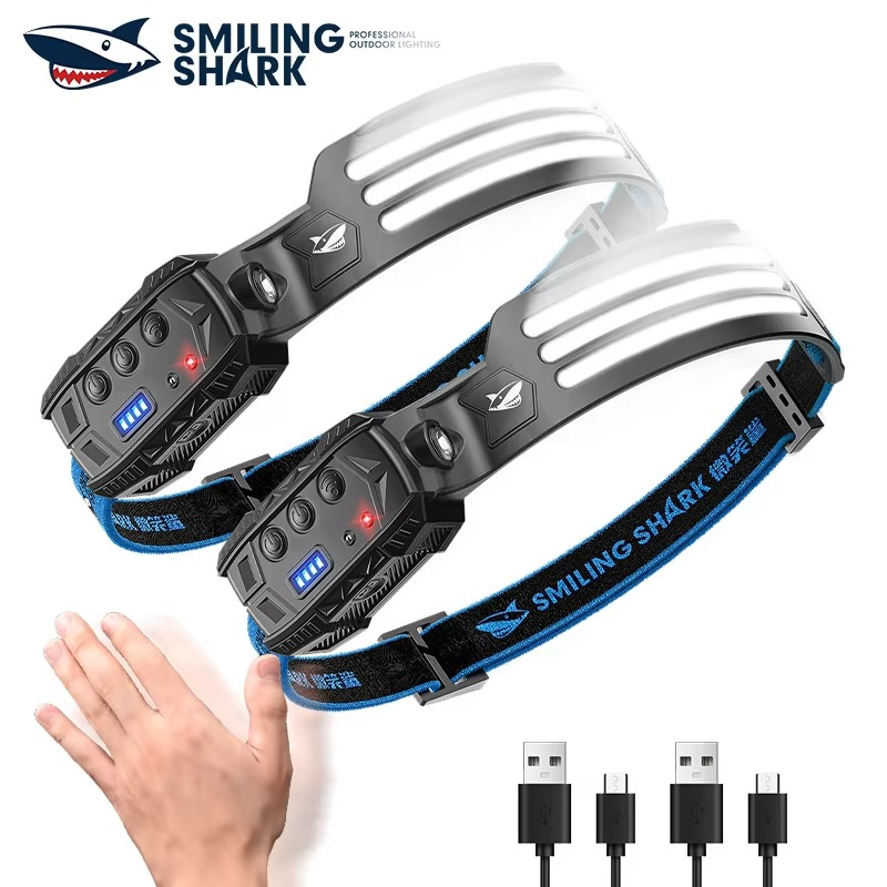 Smiling Shark TD0125C Rechargeable Waterproof Headlamp – Lightweight, Wave Induction, Ideal for Night Work & Hiking