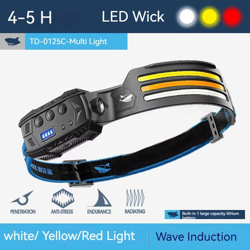 Smiling Shark TD0125C Rechargeable Waterproof Headlamp – Lightweight, Wave Induction, Ideal for Night Work & Hiking
