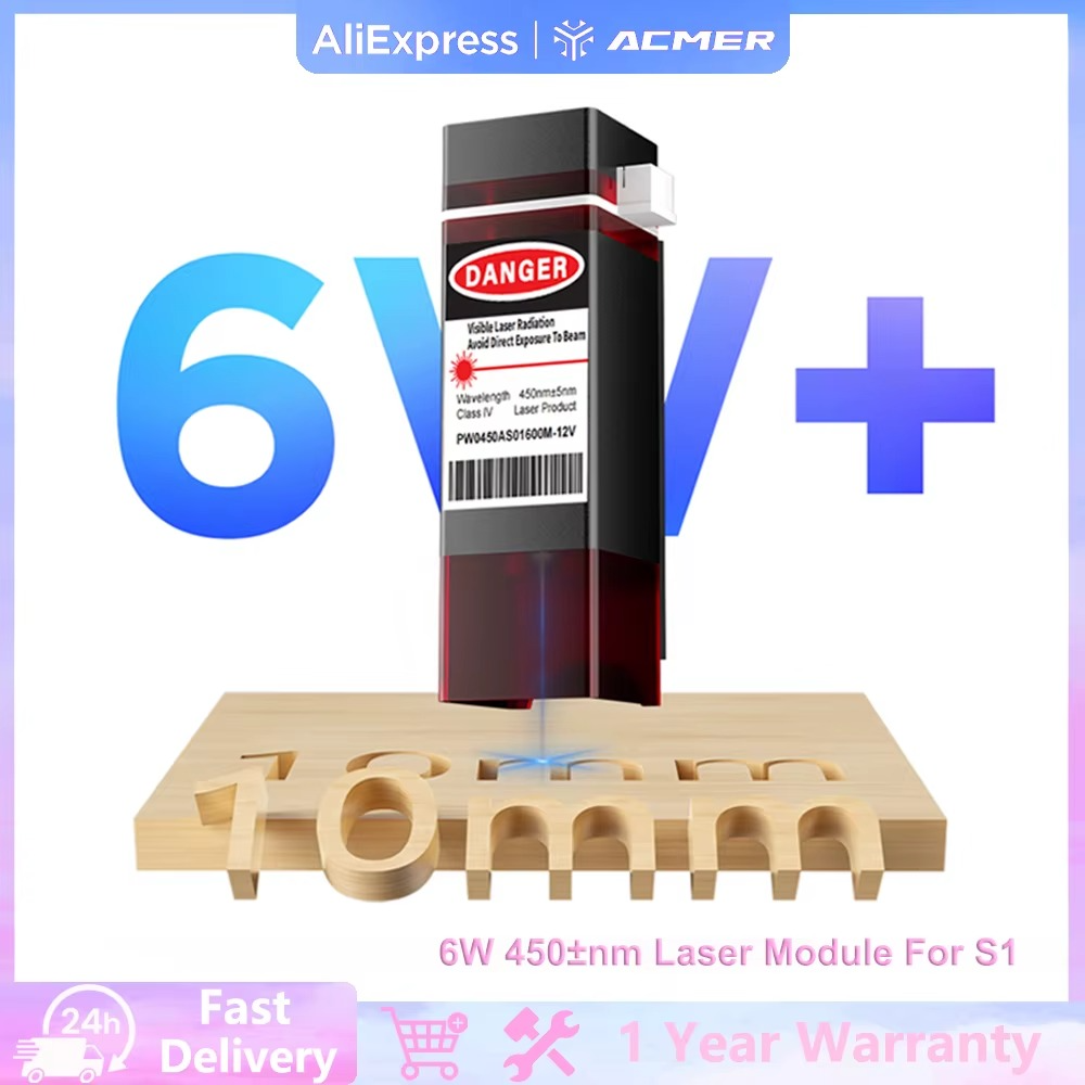 ACMER S1 6W 450±nm Laser Head For Mini Engraving Machine Laser Cutting Wood Acrylic Upgrade Blue Light Laser Output Module