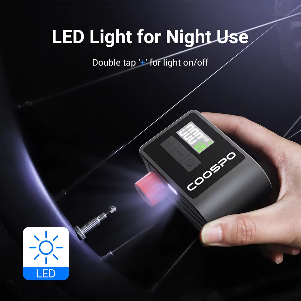 COOSPO Mini Electric Air Pump Portable Digital Inflator 120PSI 500mAh MTB Road Bike Accessories for Bike Schrader Presta Tires
