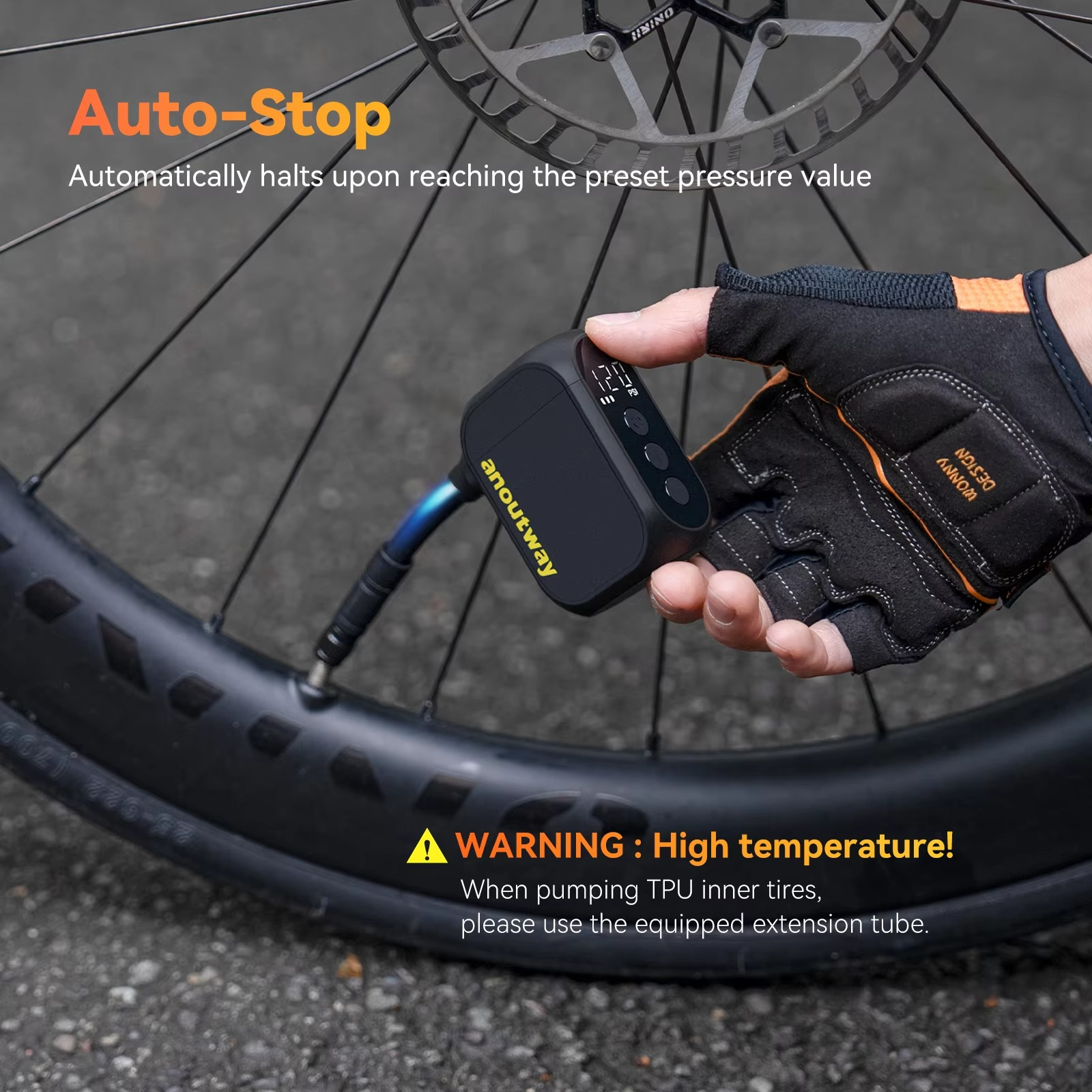 anoutway AT1 Pro Mini Electric pump for Bike Cordless Tire Inflator with Screen 25 Mins Fast Charging 120PSI Max 450mAh Battery