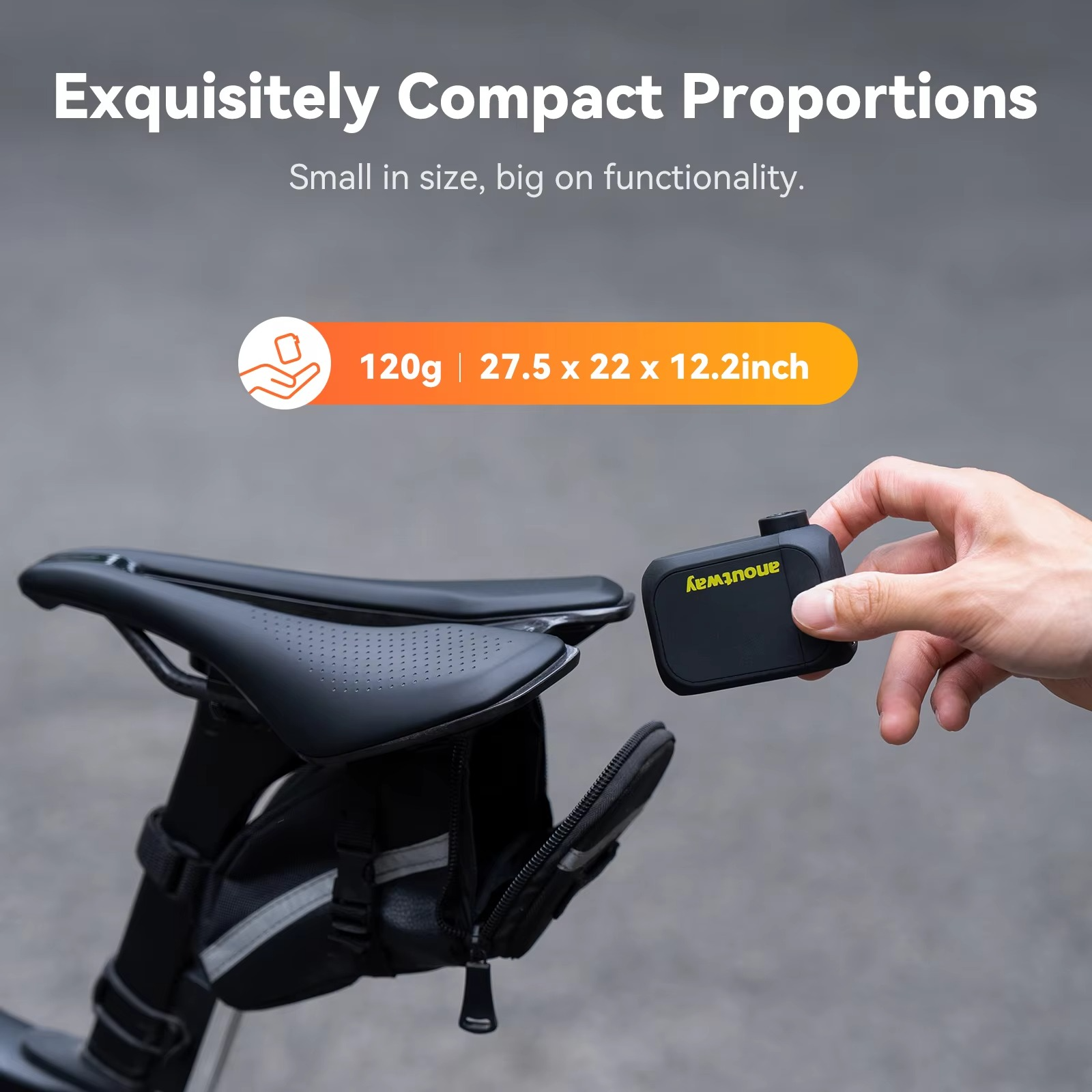 anoutway AT1 Pro Mini Electric pump for Bike Cordless Tire Inflator with Screen 25 Mins Fast Charging 120PSI Max 450mAh Battery