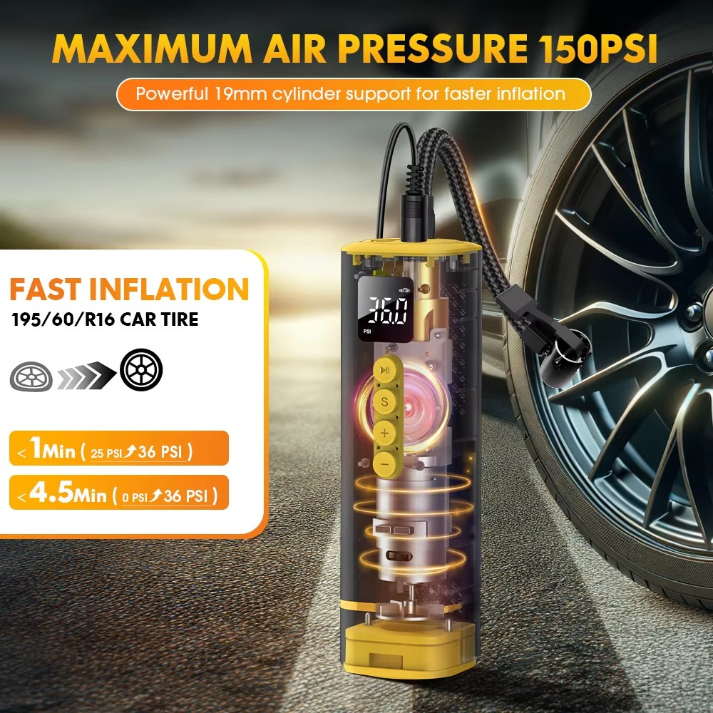 CARSUN Car Tire Air Pump Mini Air Compressor Portable Wired Inflator For Car Motorcycle Bicycle With Extended Power Cord