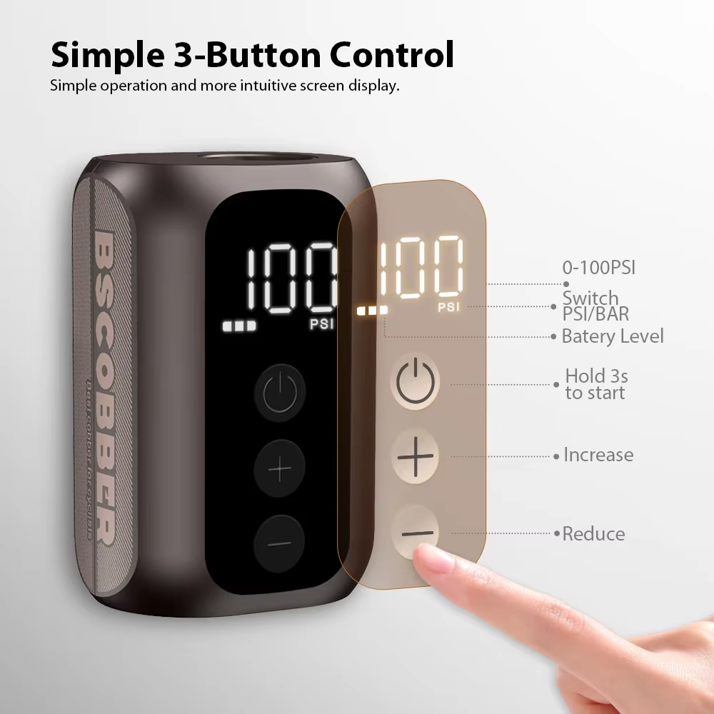 BSCOBBER A5mini Portable Air Pump Portable Rechargeable Wireless Bicycle Accessories Tire Inflator 100PSI High Pressure
