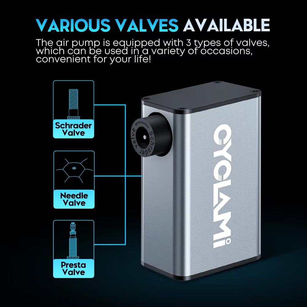 Aluminum Alloy 150 PSI Electric Pump Portable Bike Air Rechargeable Tire Inflator Schrader Presta Valve Silver CYCLAMI A3 MAX