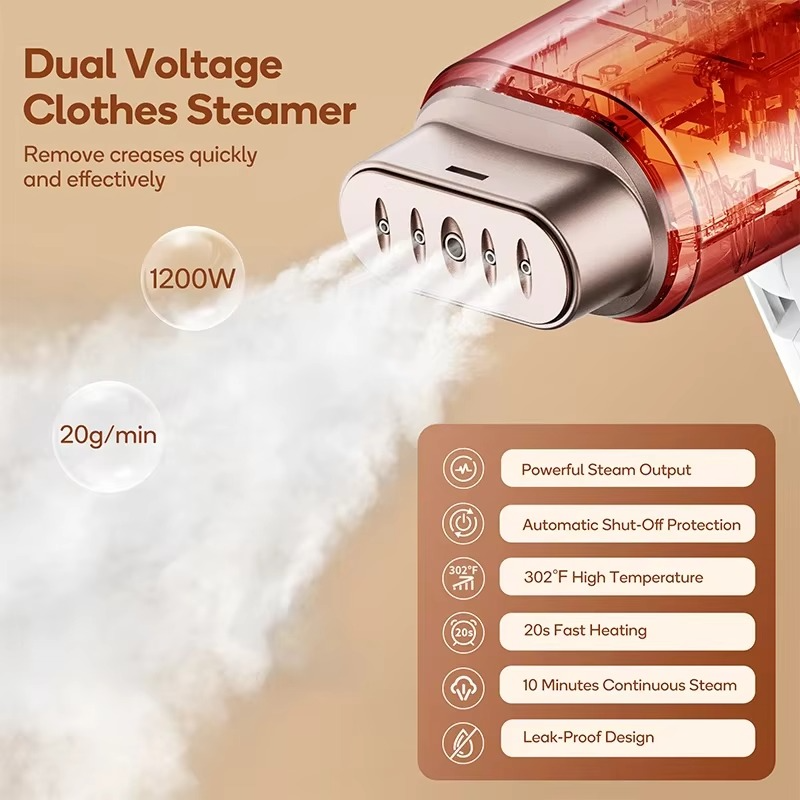 Foldable Steam Iron for Clothes Double Voltage Travel Steam Ironing Machine 120V/220V Hand-Held Clothing Steam