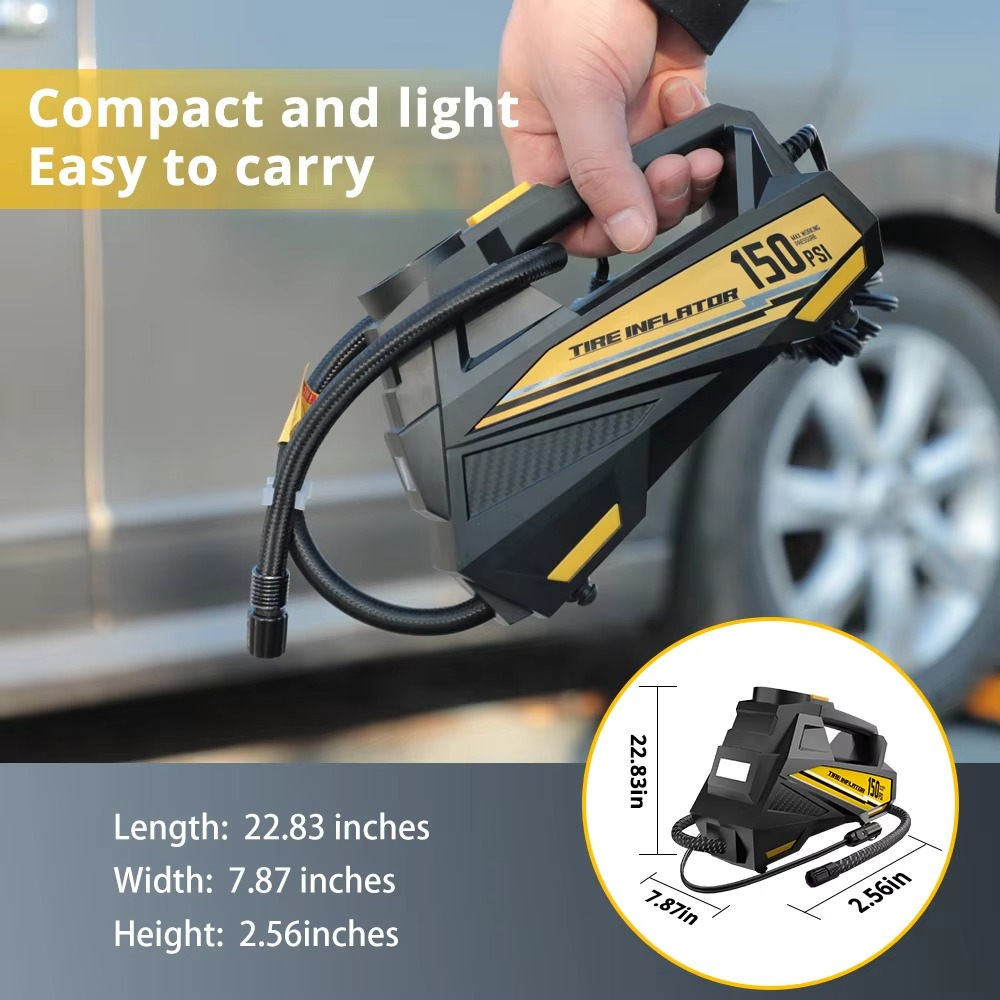 CARSUN 12V 150PSI Corded Tire Inflator with TPMS & LED Light, Portable Air Compressor for Car Motorcycle Bike Ball