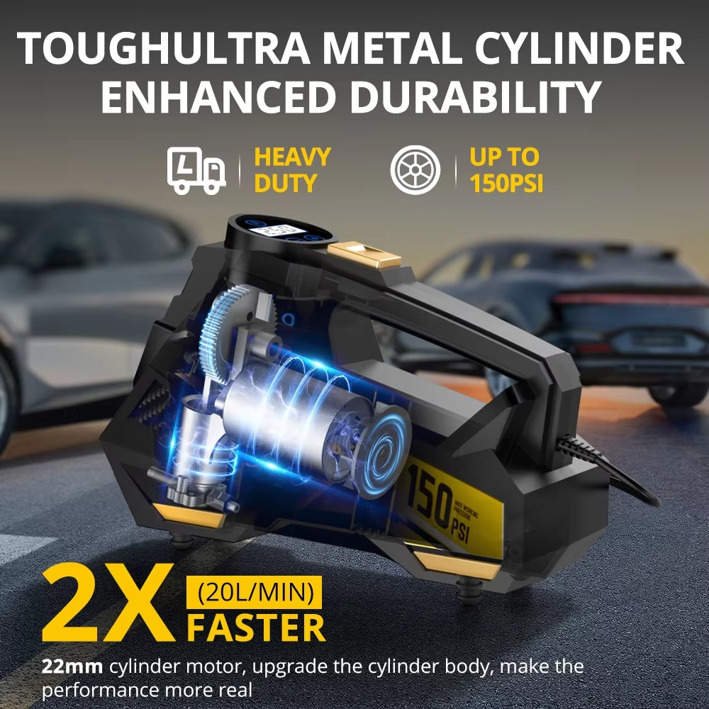 CARSUN 12V 150PSI Corded Tire Inflator with TPMS & LED Light, Portable Air Compressor for Car Motorcycle Bike Ball