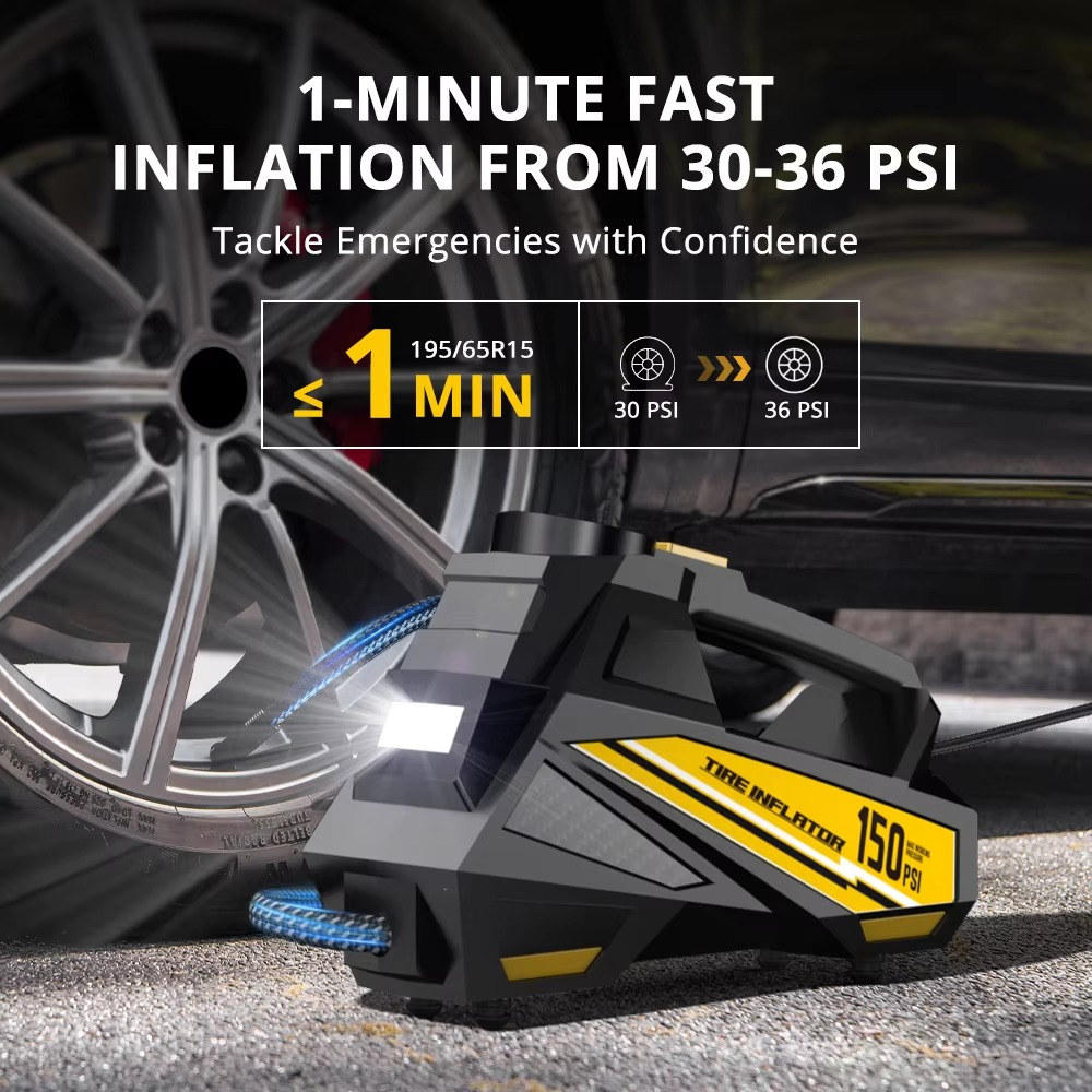 CARSUN 12V 150PSI Corded Tire Inflator with TPMS & LED Light, Portable Air Compressor for Car Motorcycle Bike Ball