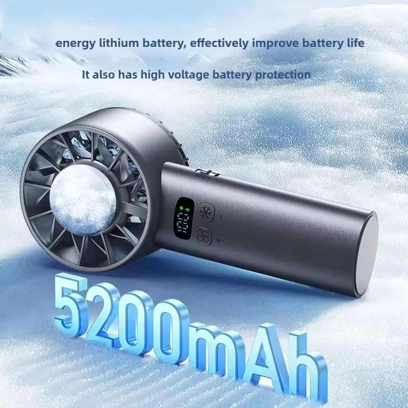 5200mah Ice Compress Fan High-speed Cooling Handheld USB Rechargeable Portable LED Digital Display For Travel Outdoor