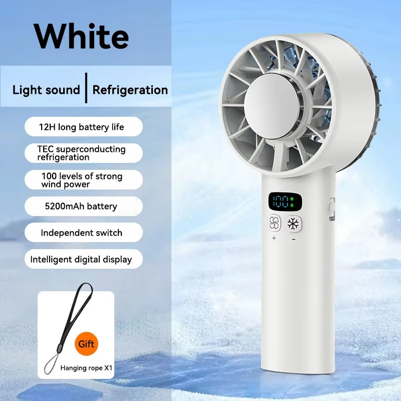 5200mah Ice Compress Fan High-speed Cooling Handheld USB Rechargeable Portable LED Digital Display For Travel Outdoor
