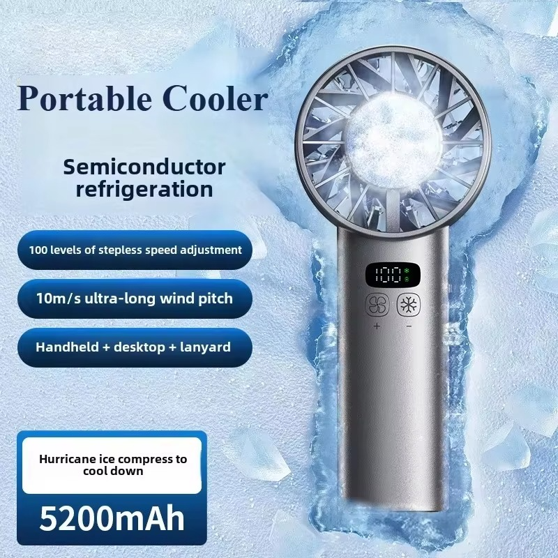 5200mah Ice Compress Fan High-speed Cooling Handheld USB Rechargeable Portable LED Digital Display For Travel Outdoor