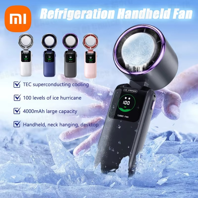 Xiaomi Portable Air Cooling Turbos Handheld Fan 100-Speed Adjustable Refrigeration Cooler 4000mAh LED Display USB Rechargeable