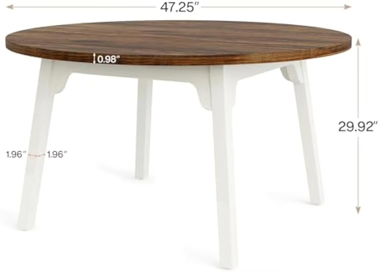 Round Dining Table for 4-6 People, 47-Inch Farmhouse Dinning Room Table Circle Kitchen Table, Industrial Dinner Table with Soli
