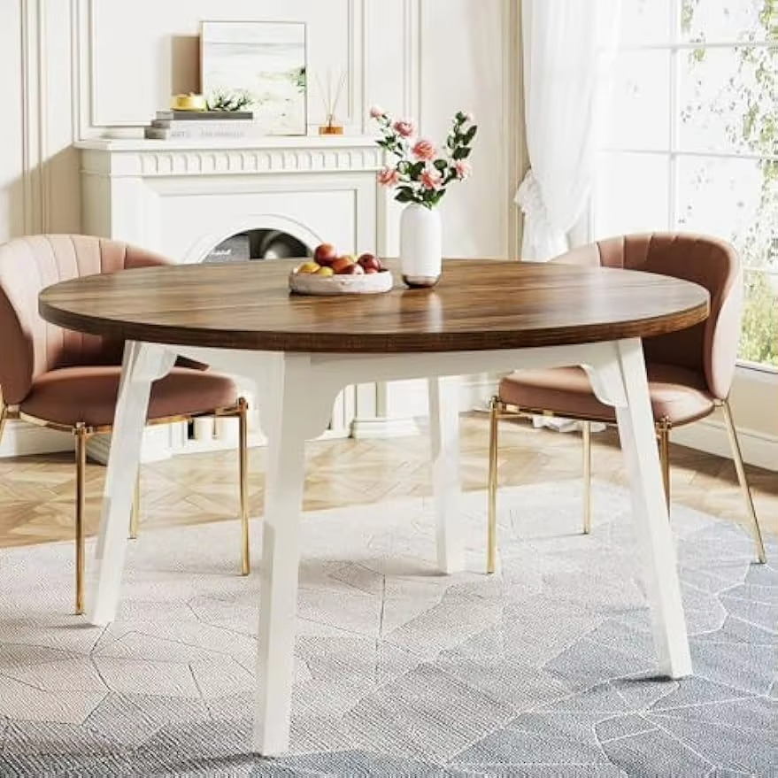 Round Dining Table for 4-6 People, 47-Inch Farmhouse Dinning Room Table Circle Kitchen Table, Industrial Dinner Table with Soli