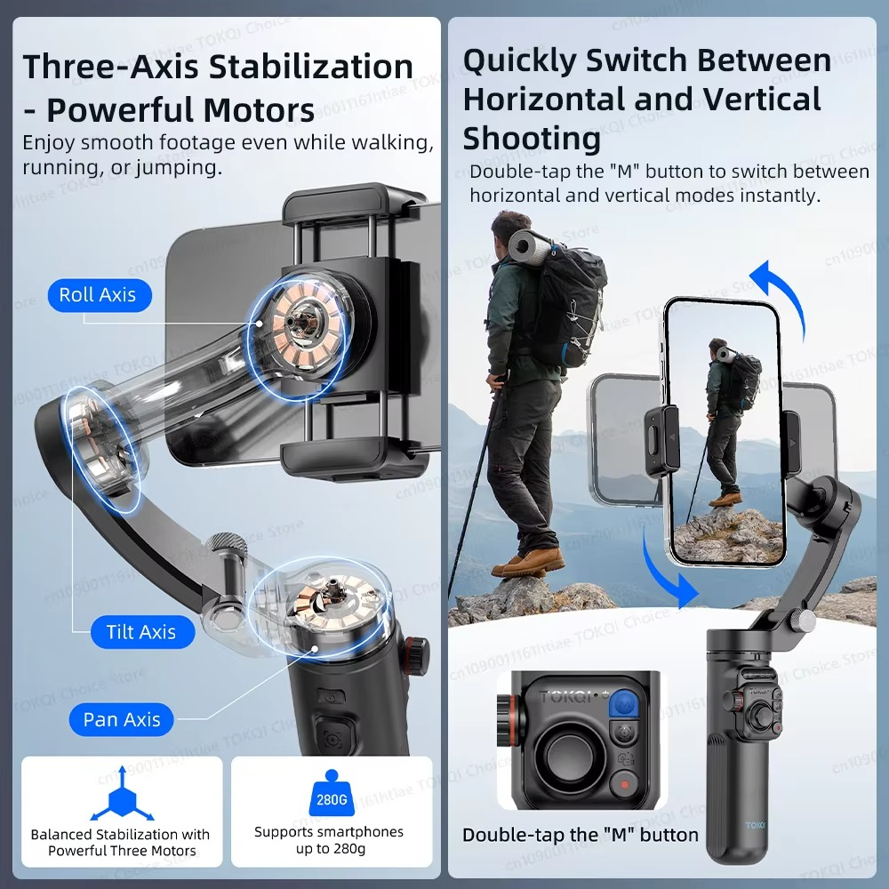 Handheld 3-Axis Gimbal Phone Holder Anti Shake Video Record with Selfie Tripod Stabilizer for iPhone & Android Smartphone