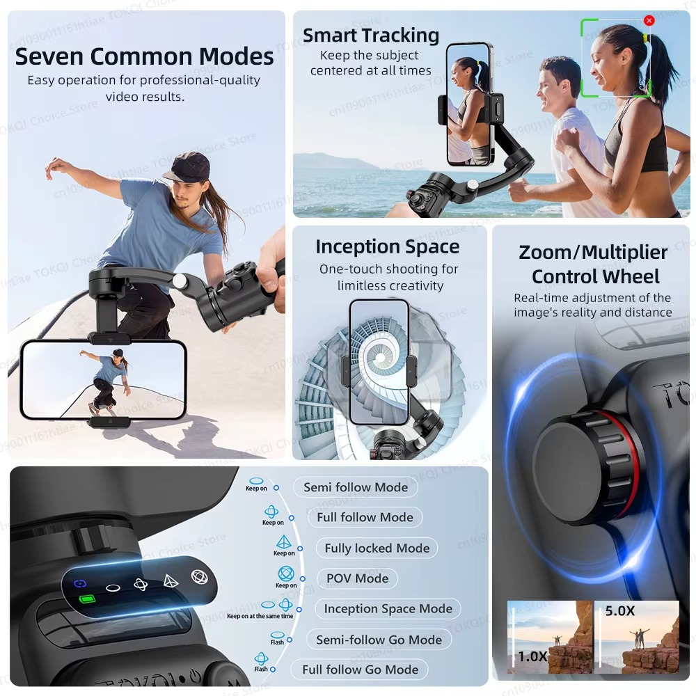 Handheld 3-Axis Gimbal Phone Holder Anti Shake Video Record with Selfie Tripod Stabilizer for iPhone & Android Smartphone