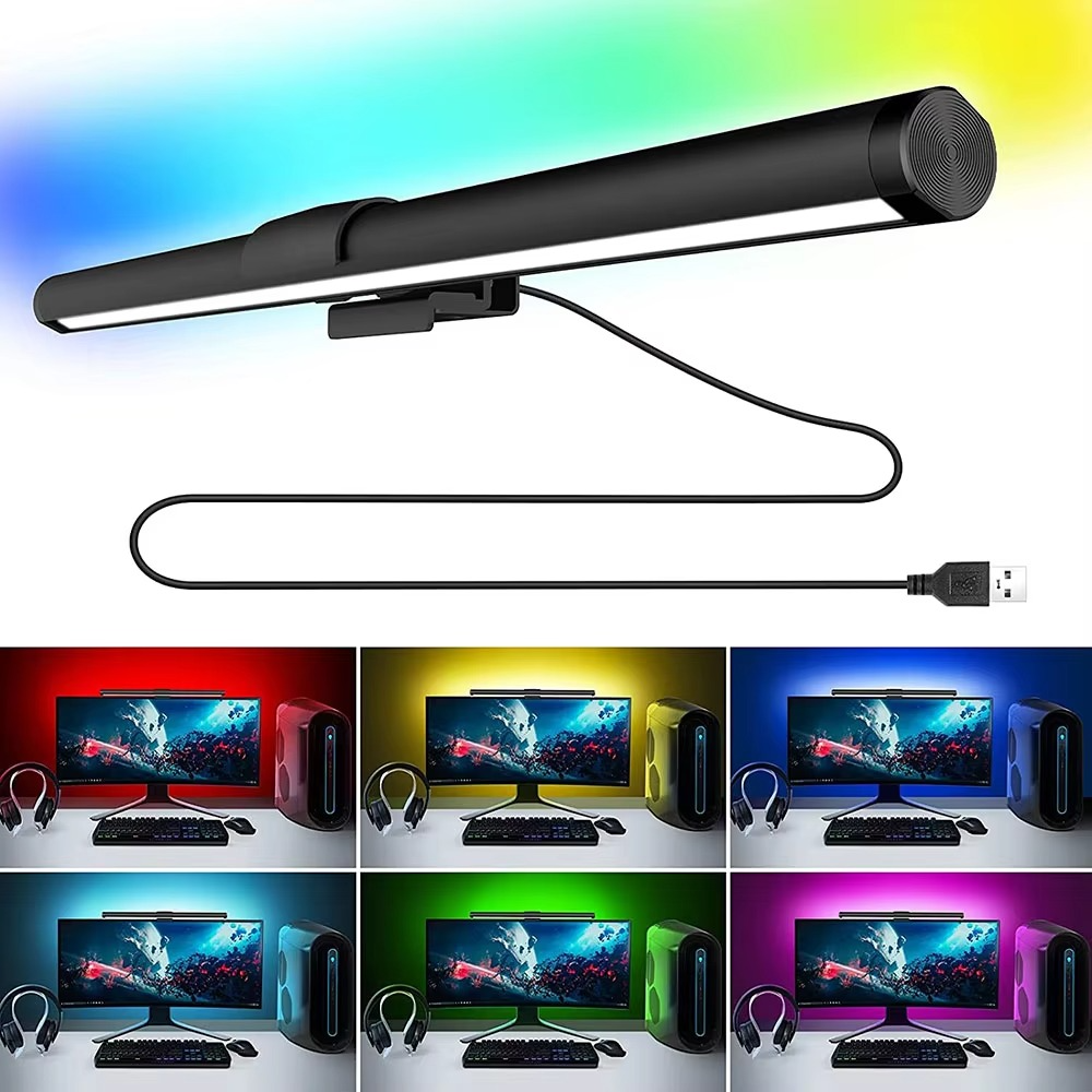 LED Monitor Light Bar Monitor Desk Lamp with RGB Backlight Music Rhythm Ambiance Table Lamp PC Screen Light for Home Office/Game