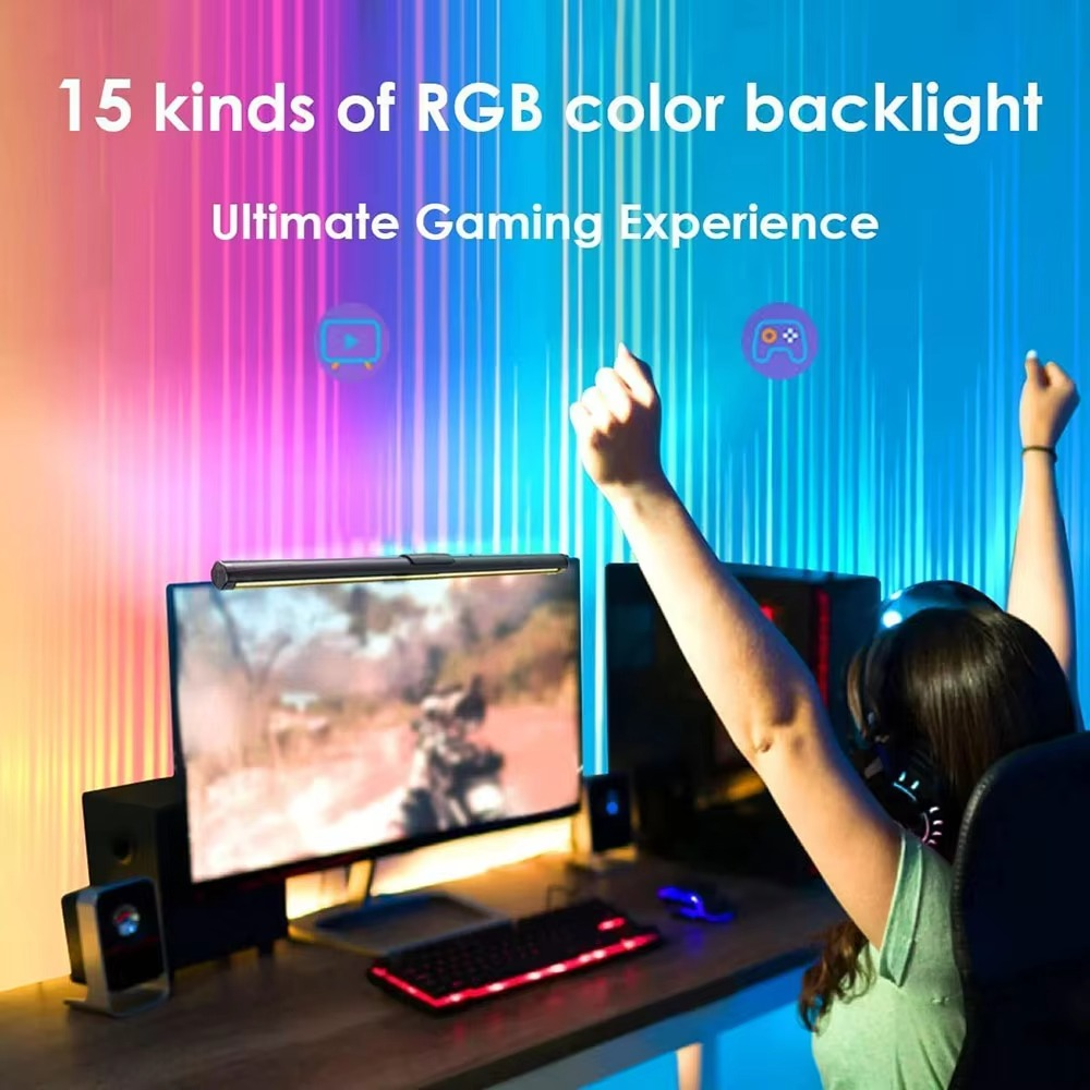 LED Monitor Light Bar Monitor Desk Lamp with RGB Backlight Music Rhythm Ambiance Table Lamp PC Screen Light for Home Office/Game