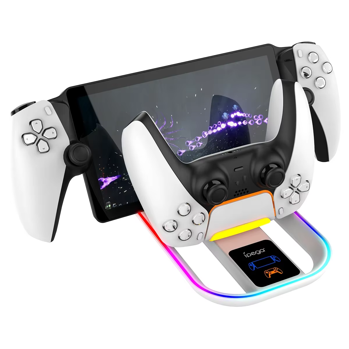 IPEGA PS5 Portal Charging Station for Playstation Portal Remote Player and PS5 Controller with Charging Cable and RGB Light